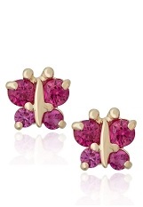 ravishing yellow gold diamond cubic zirconia July ruby birthstone baby earrings